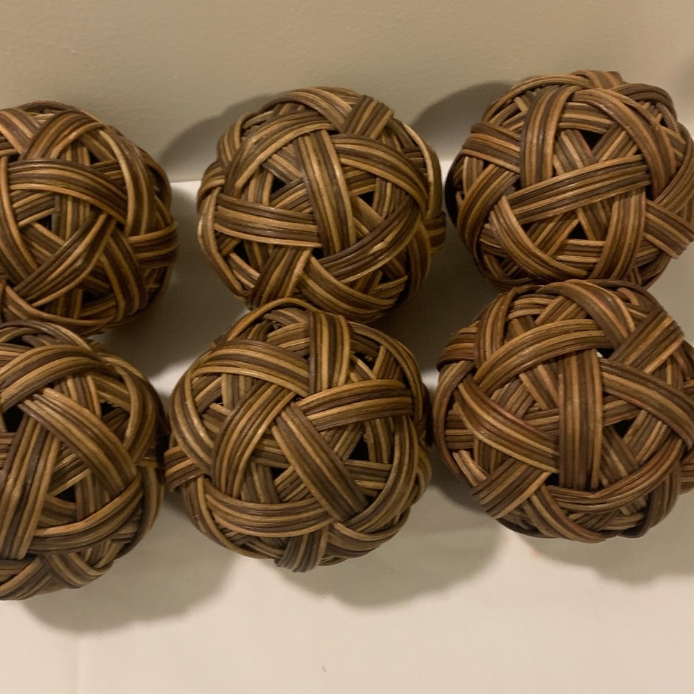 Set of Six Brown Ratan Ball, handmade, decorative